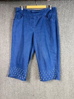 Alfred Dunner Pearl Embellished Denim Capris 16W Pull On Stretch Jeans Plus Size